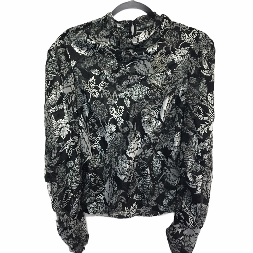 Topshop Black and White Floral Blouse